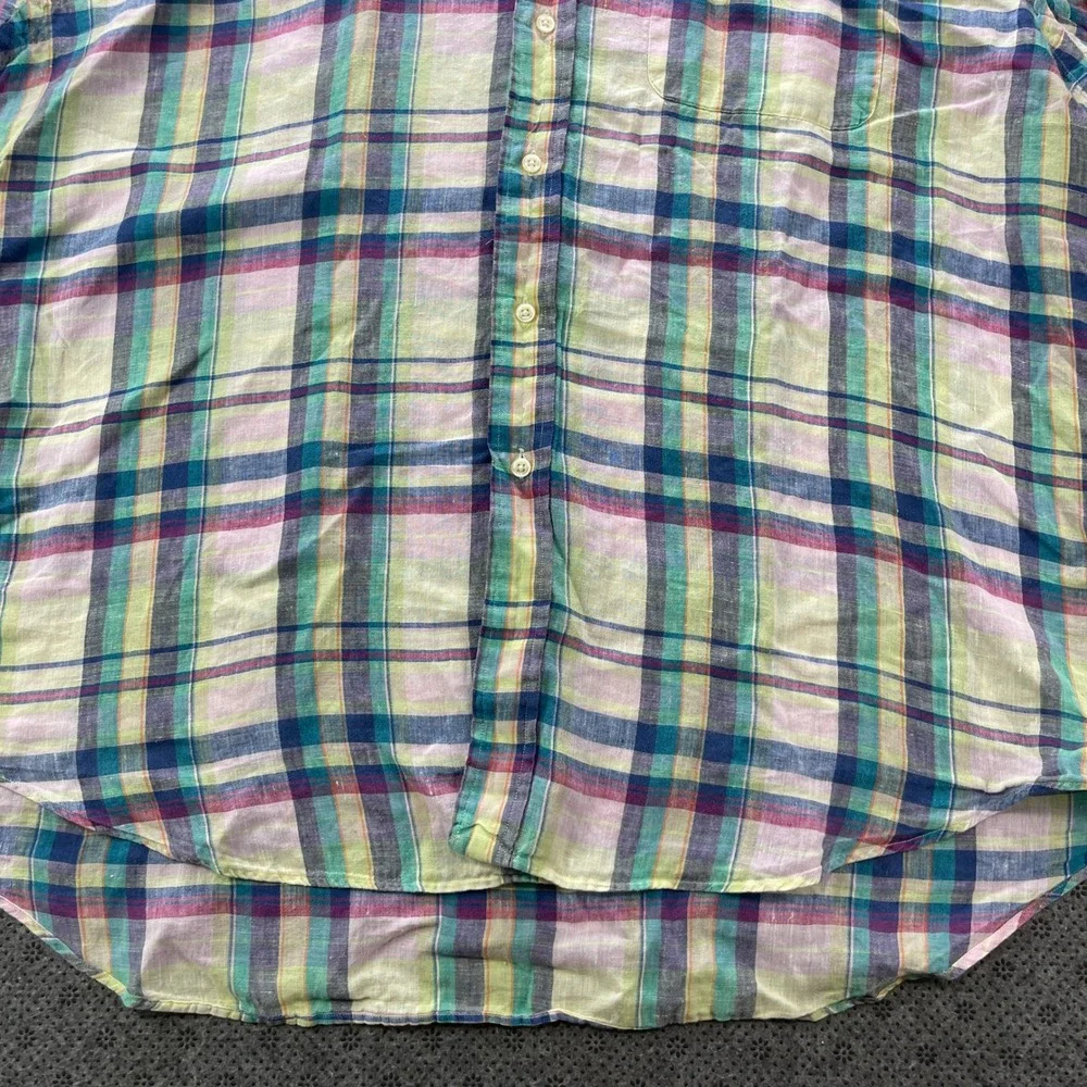 Ralph Lauren Blake Mens XL Linen Plaid Button Down Shirt Multi Color Long Sleeve